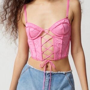 Urban Outfitters Out From Under Lace-Up Pink Corset